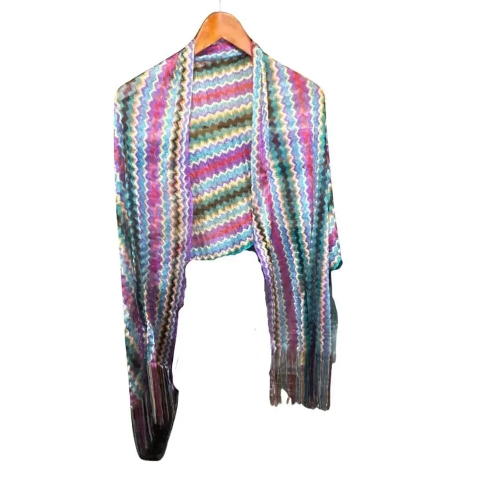 Chevron Knit Multicolored Long Scarf 21 Inch